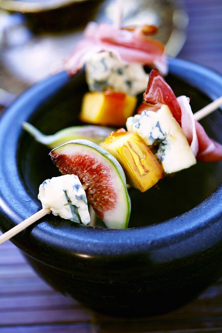 Blue cheese and fig on skewer