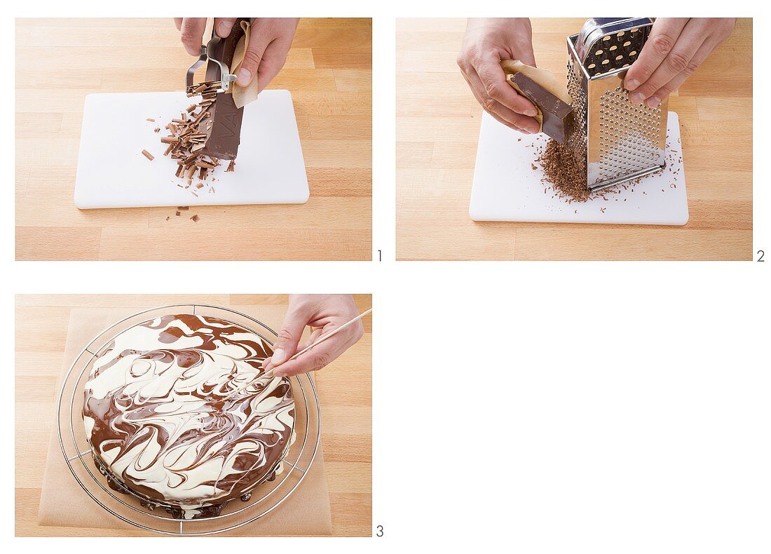 Decorating a cake with a marbled decoration