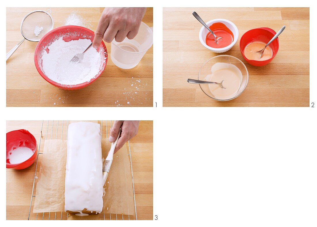 Zuckerglasur herstellen und auf einen Kastenkuchen auftragen