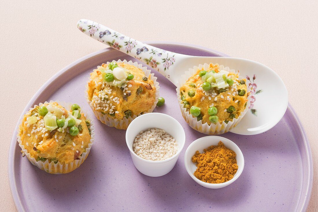 Curry-Erbsen-Muffins