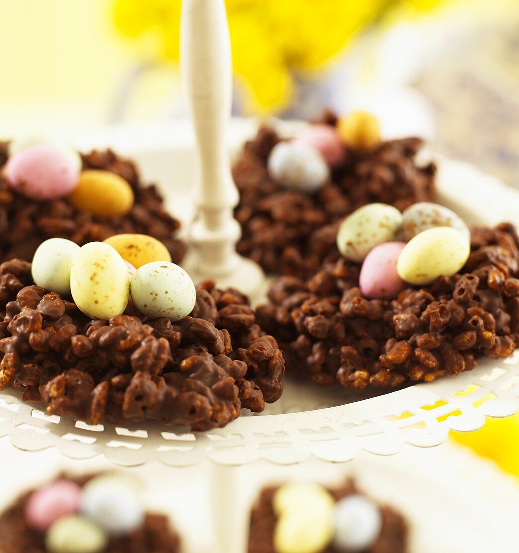 Chocolate crispies with sugar eggs for Easter