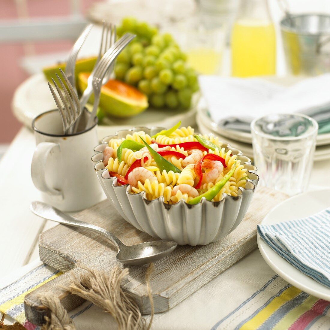 Pasta salad with prawns