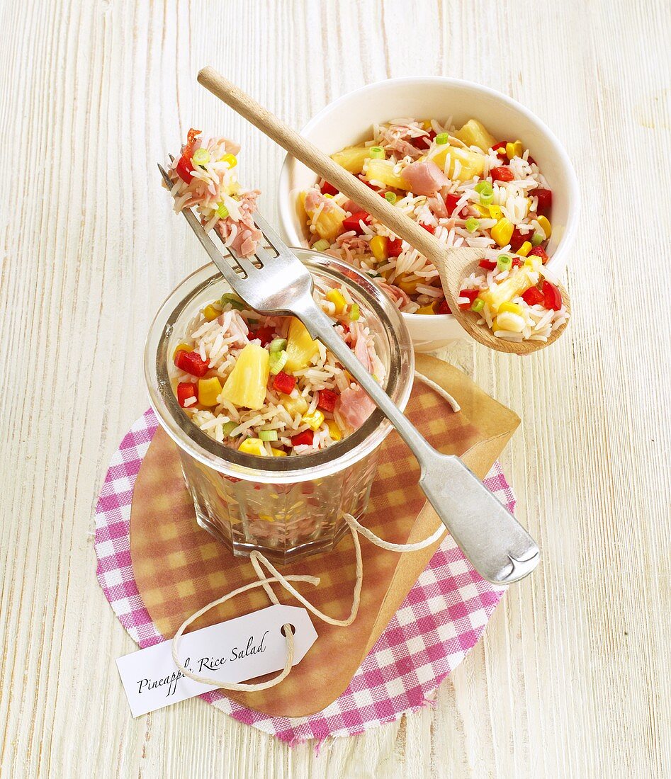 Rice salad with ham and pineapple