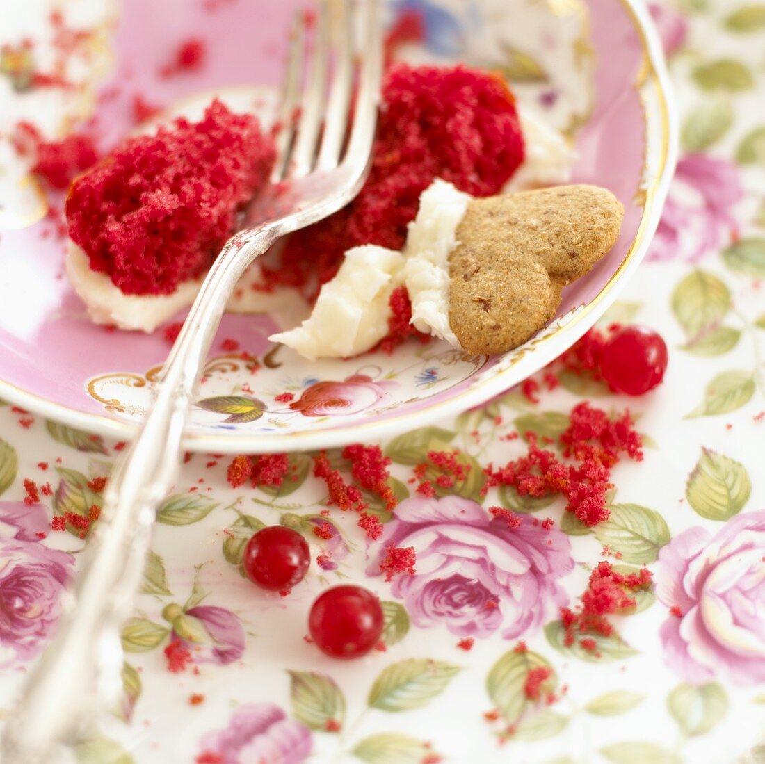 Red velvet cupcake with redcurrants