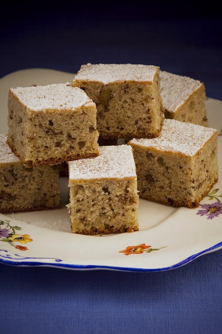 Apple and walnut cake, cut into squares