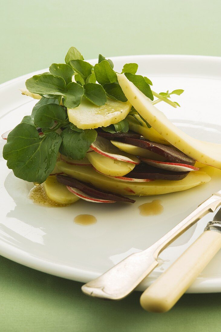 Beetroot and potato salad with watercress