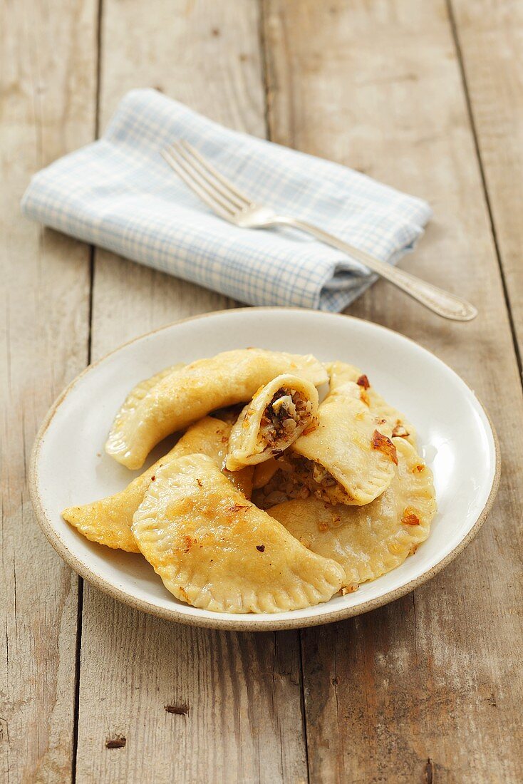 Pasta parcels with buckwheat and dried mushroom filling