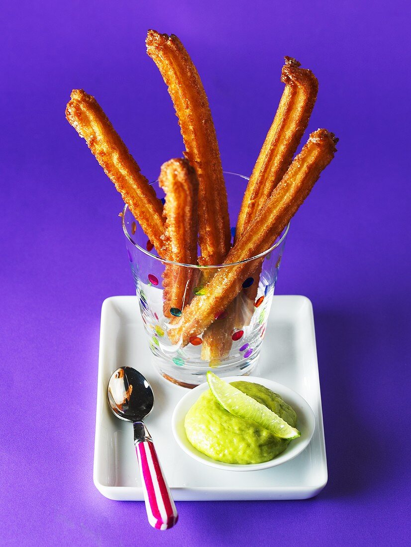 Churros (fried pastry from Spain) with dip
