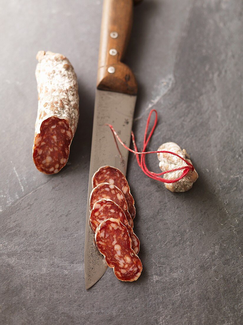 Basque sausage with knife
