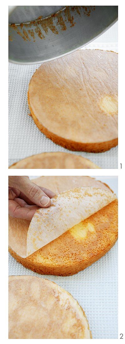 Turning a sponge base out of the baking tin