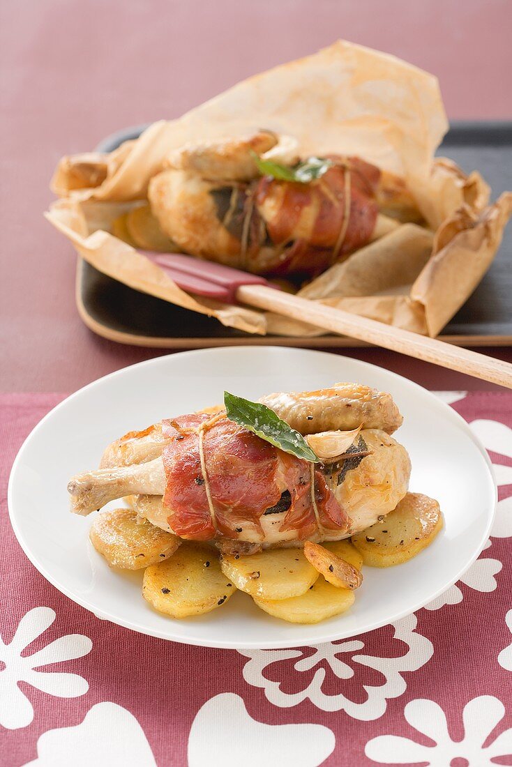 Poussins with sage and Parma ham