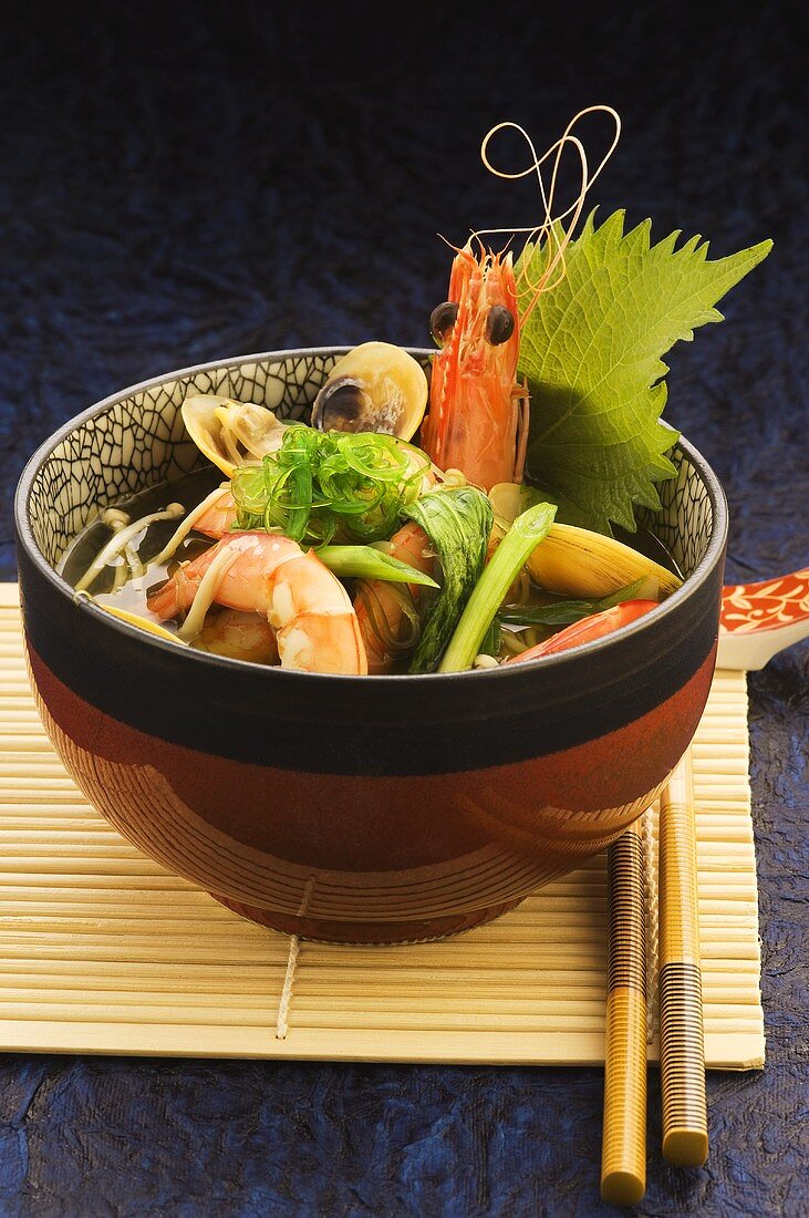 Miso soup with seafood