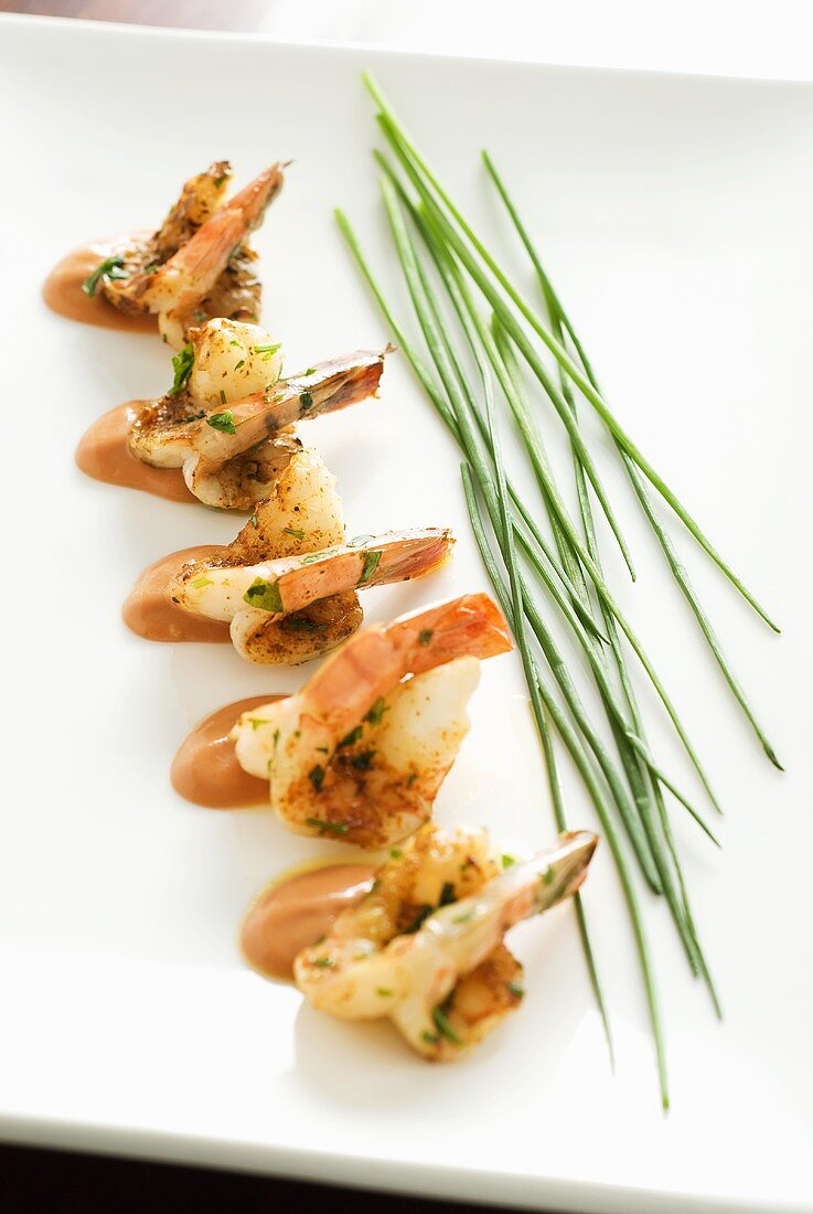 Fried prawns on cocktail sauce