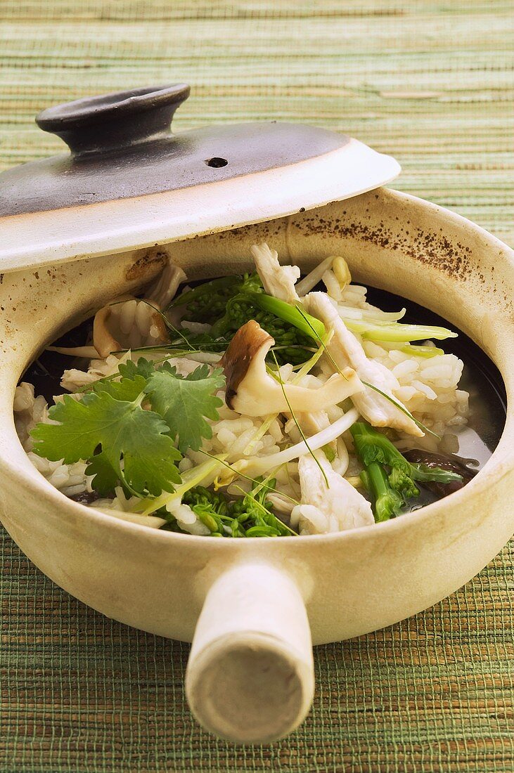 Risotto with mushrooms, broccoli and fresh coriander (Asia)