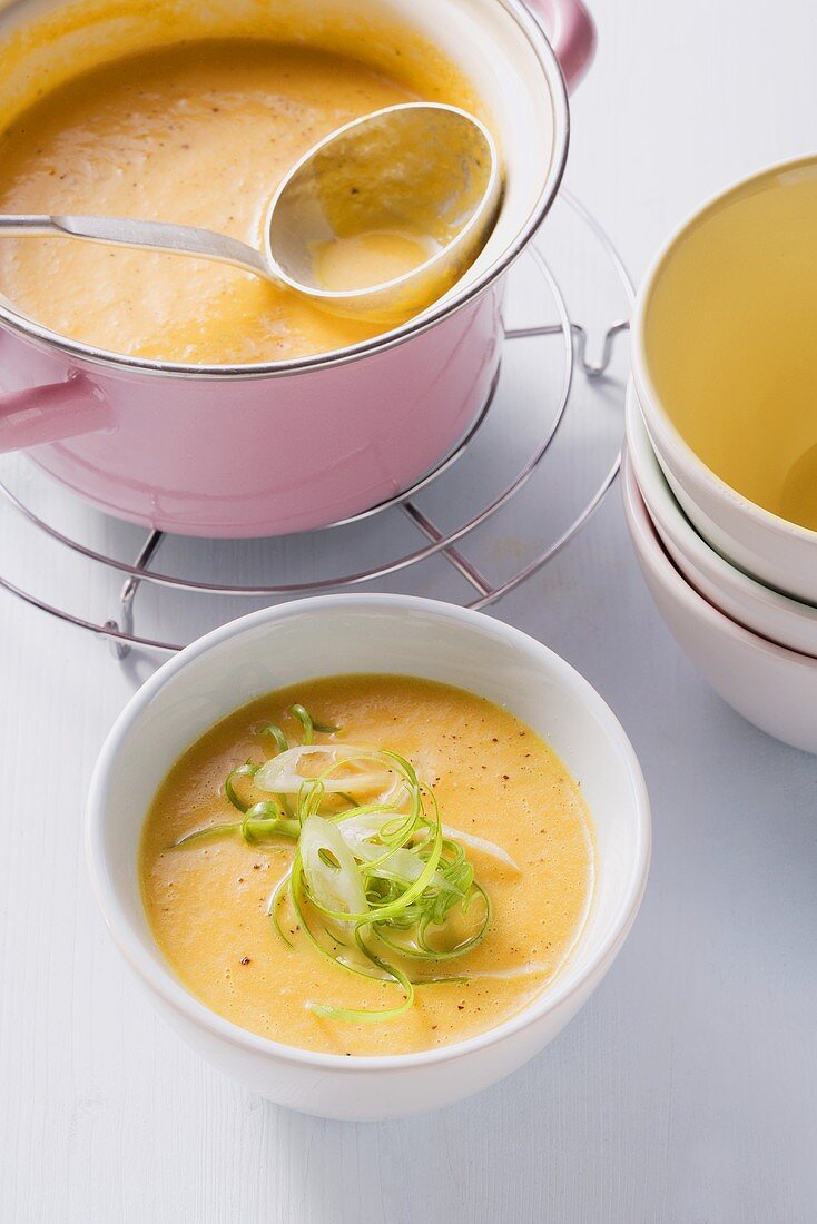 Carrot soup with ginger and spring onions