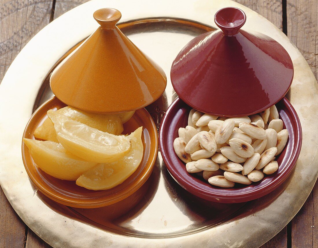 Lemons and almonds in tajines, Morocco