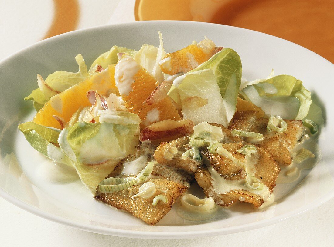 Plaice fillet with chicory and orange salad