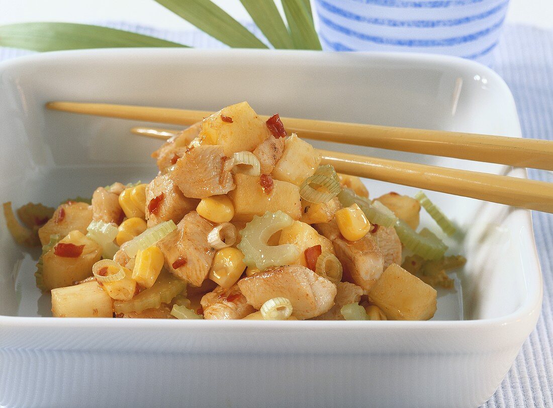 A Bowl of Chicken Curry with Pineapple