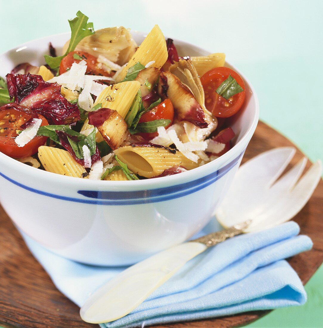 Warm pasta salad with radicchio