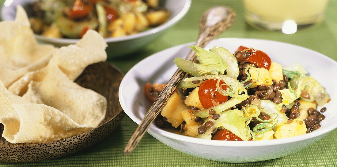 Lentil salad with pineapple