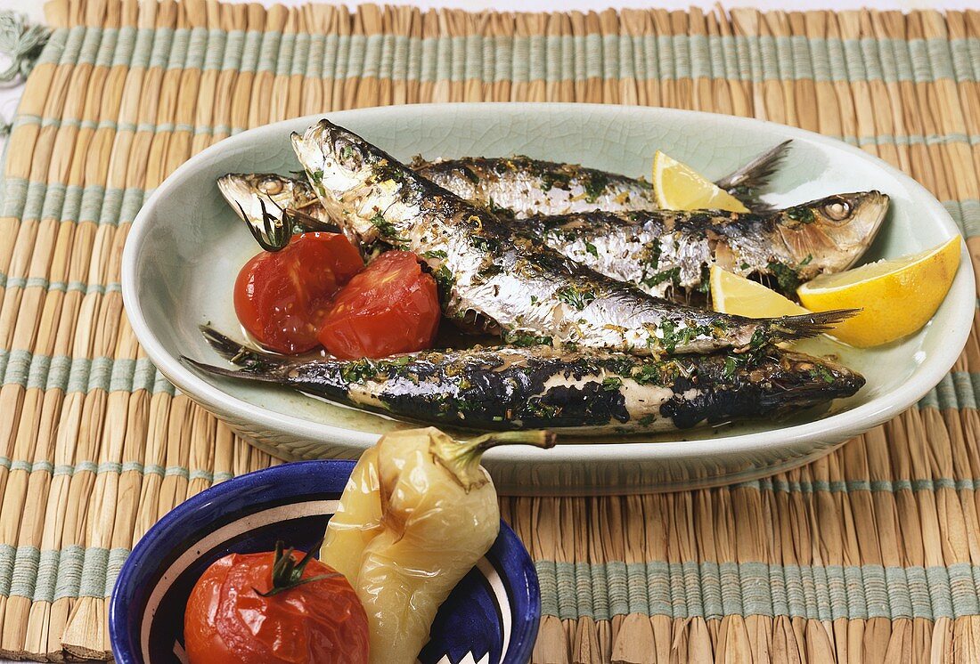Sarde alla greca (grilled sardines), Sicily, Italy