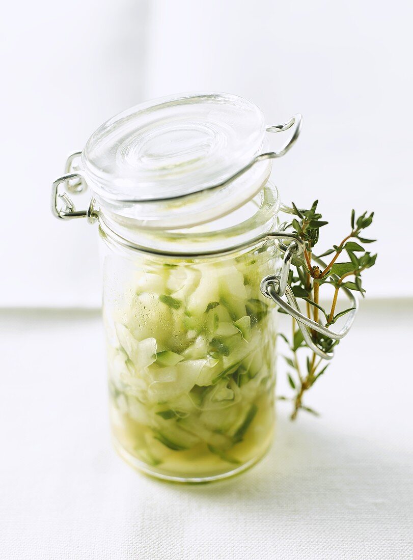 Cucumber relish in preserving jar