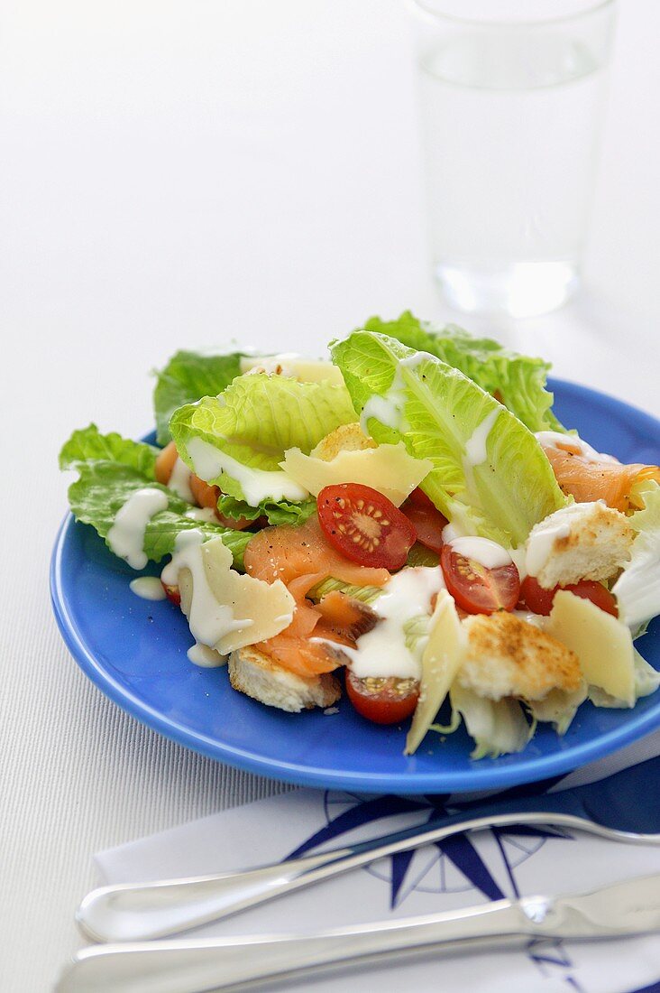 Caesar salad with salmon