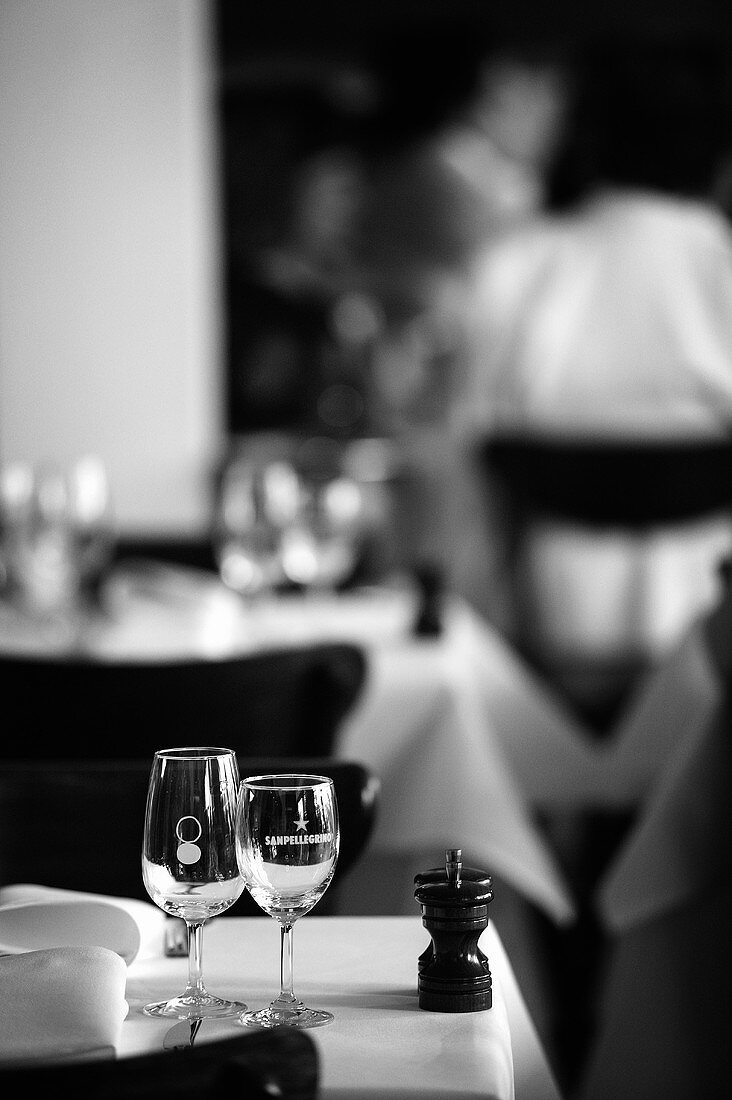 Wine glasses on table in restaurant