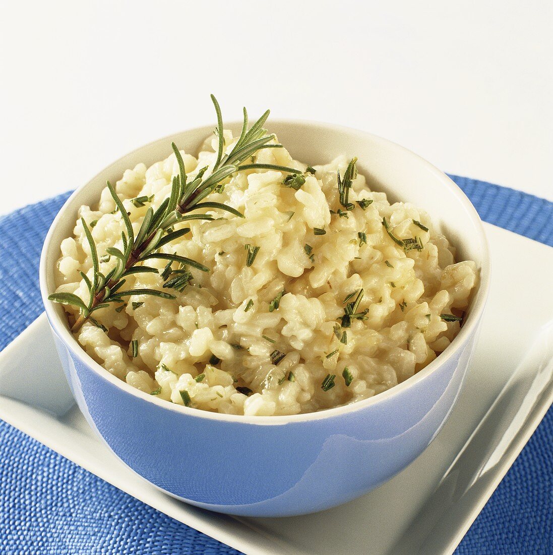 Rosemary rice in blue bowl