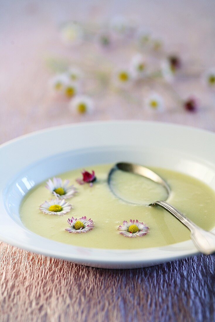 Kartoffelsuppe mit Gänseblümchen