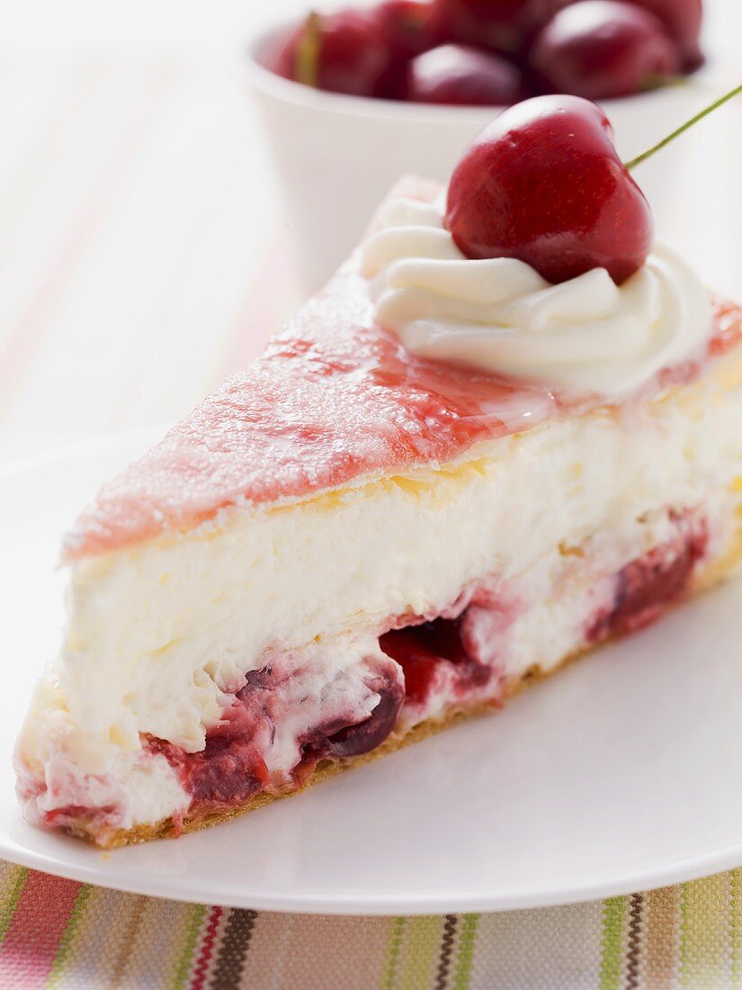 Piece of cherry cream cake