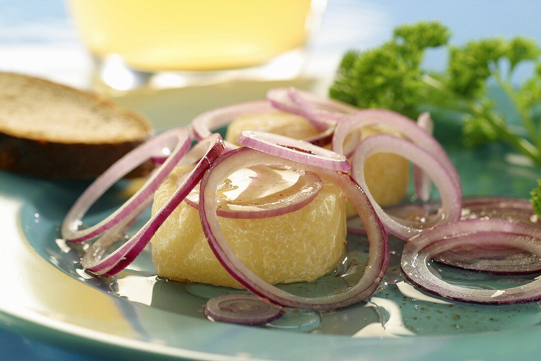 Handkäse with 'music' (sour milk cheese with onion, Hesse)