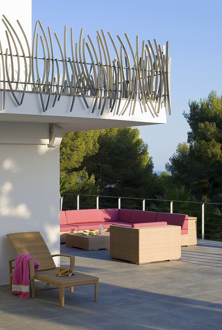 Sitting area on terrace of an architect-designed house