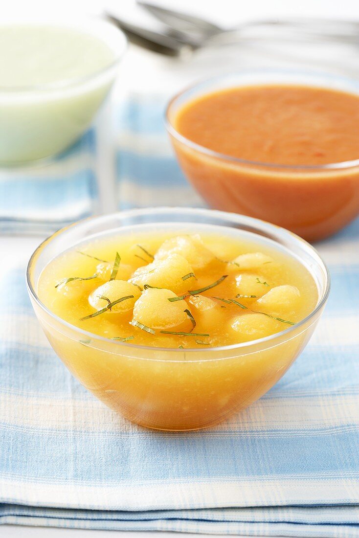 Cold soups: melon soup, gazpacho and chilled cucumber soup