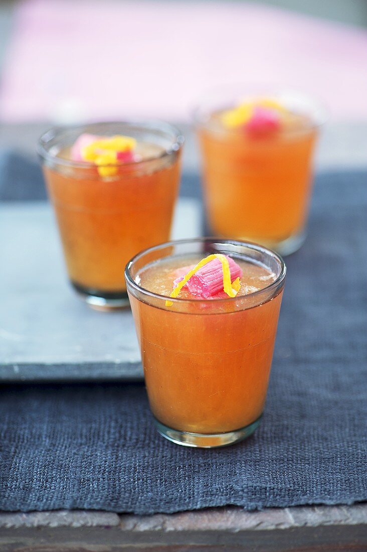 Three glasses of rhubarb and vodka jelly