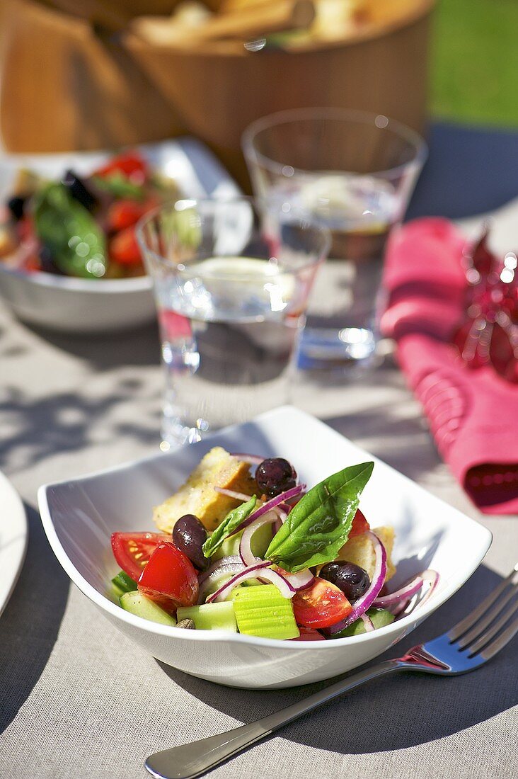 Panzanella (Bread salad with basil, Italy)