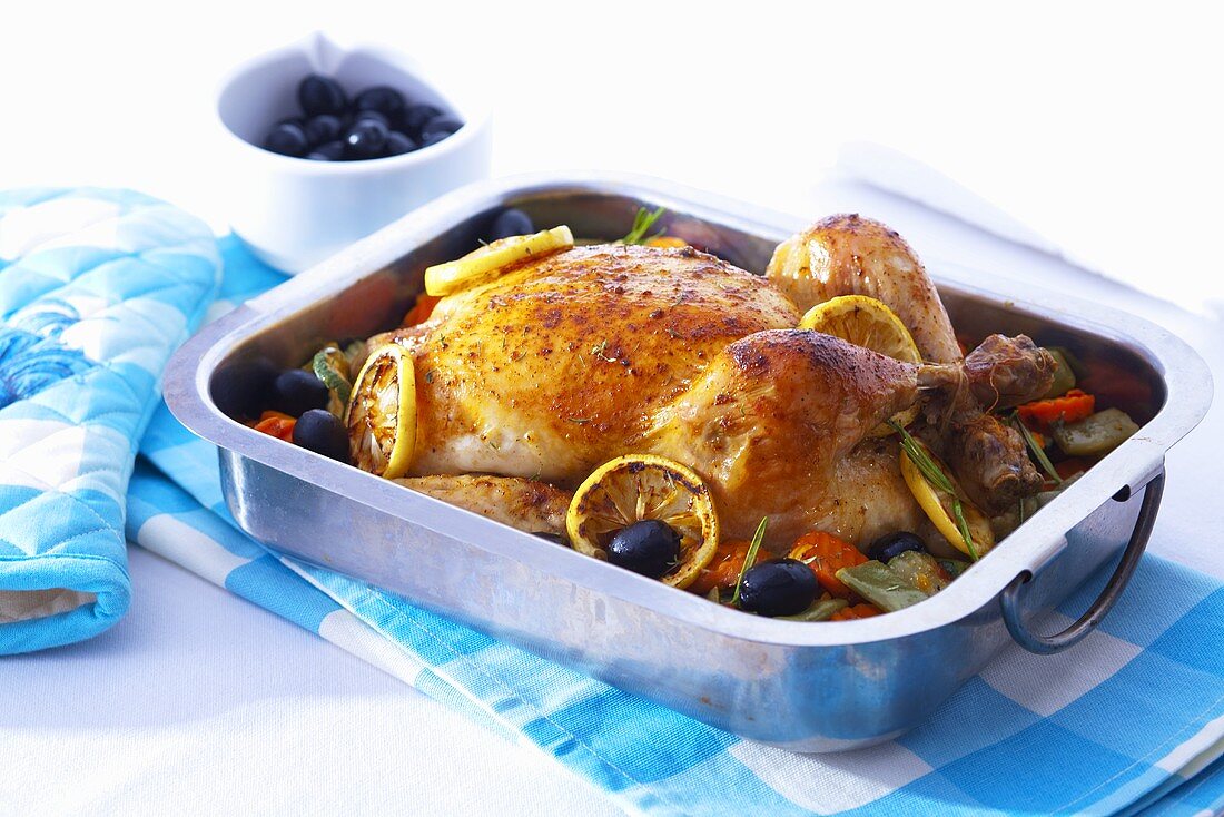 Roast chicken with olives and lemons