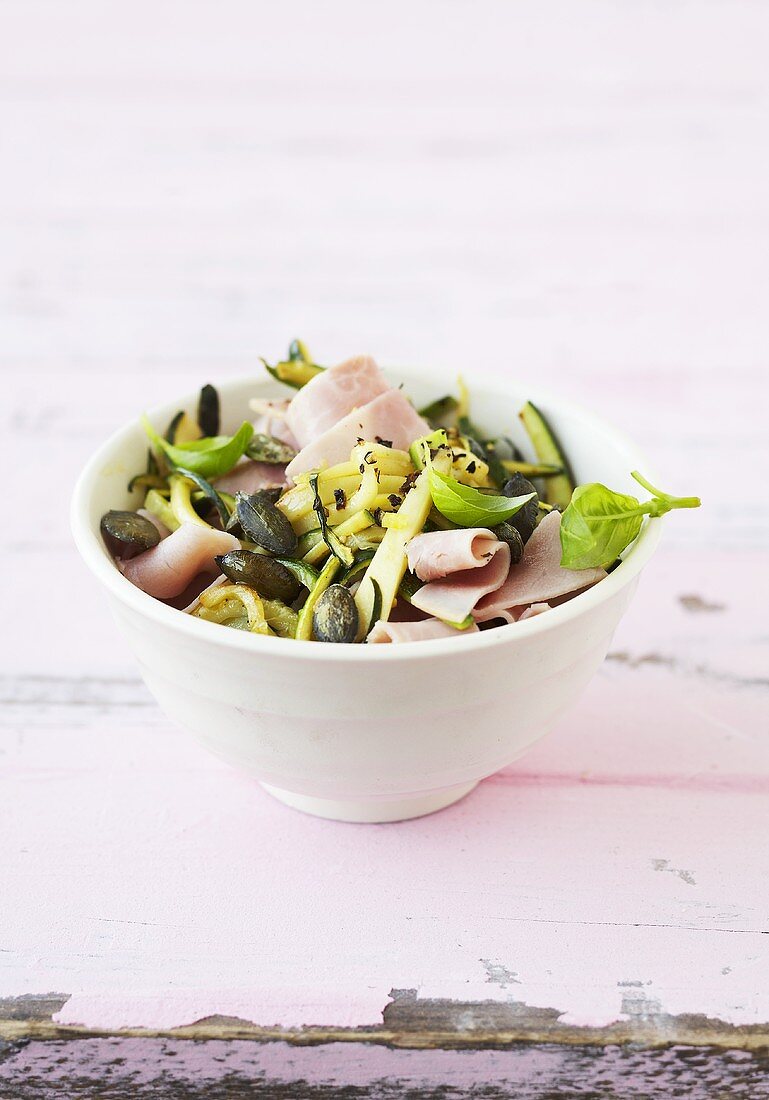 Courgette salad with ham