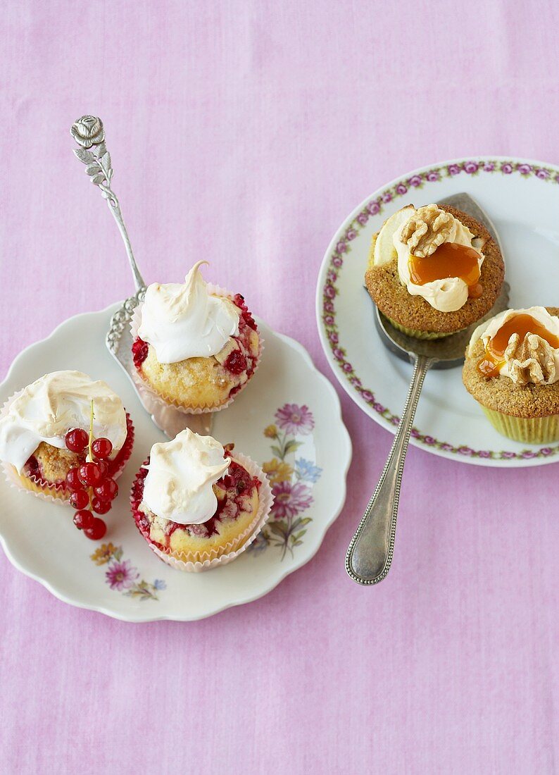 Redcurrant cupcakes and polenta pear cupcakes
