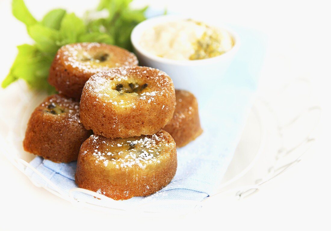 Passion fruit friands with cream