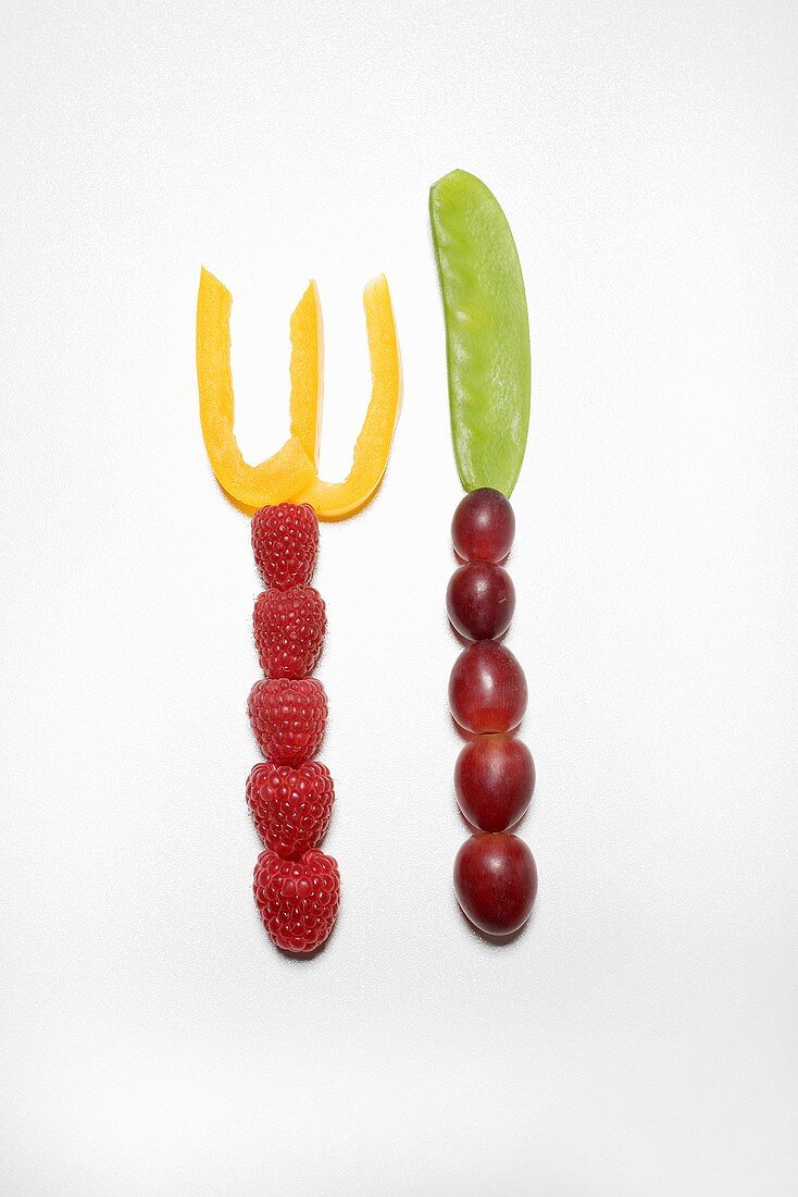 Knife and fork made from fruit and vegetables