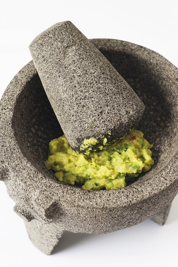 Guacamole in molcajete (Stone mortar, Mexico)