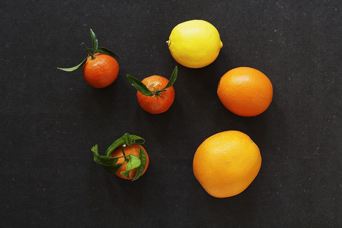 Assorted citrus fruit from above