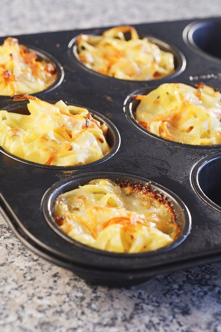 Pasta nests in muffin tin