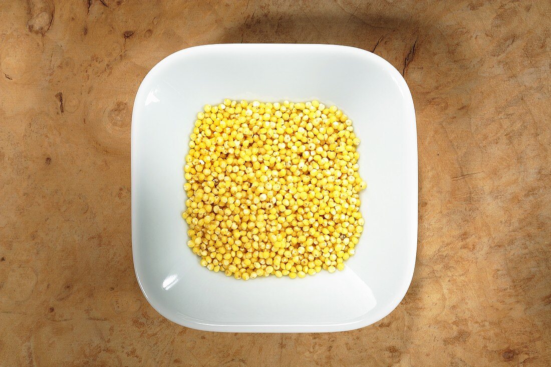 Millet in dish from above