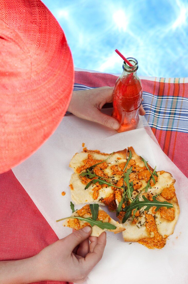 Flatbread with red pepper and cashew pesto