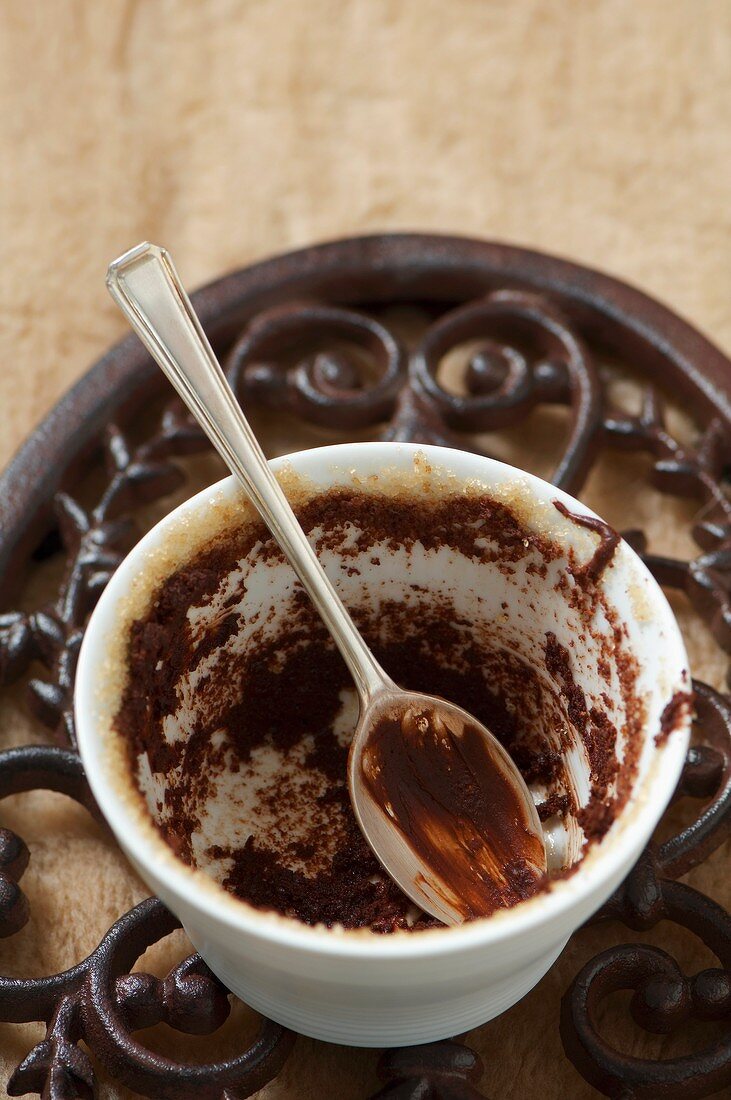 Pudding basin with remains of chocolate pudding