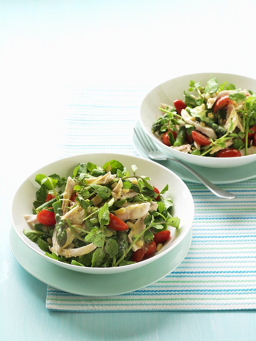Asparagus, watercress and chicken salad