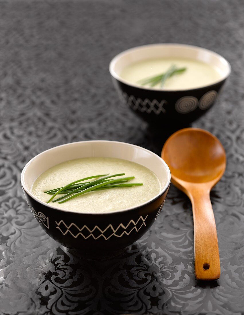 Cauliflower and Roquefort soup garnished with chives