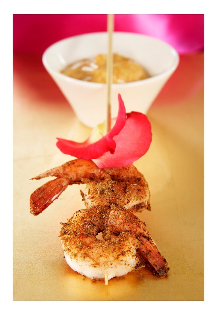 Prawn skewer with curry mayonnaise